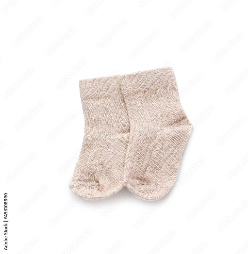 Baby socks on white background