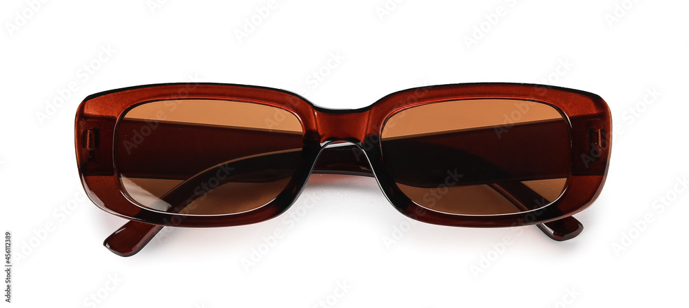 Stylish sunglasses on white background