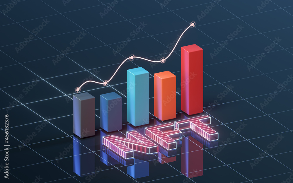 具有深色背景、3d渲染的NFT非无形代币概念。