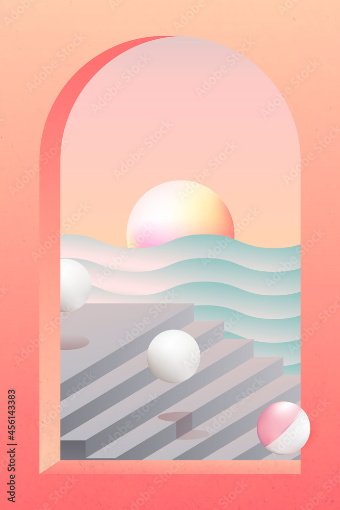 Sunset over gray stairs vector