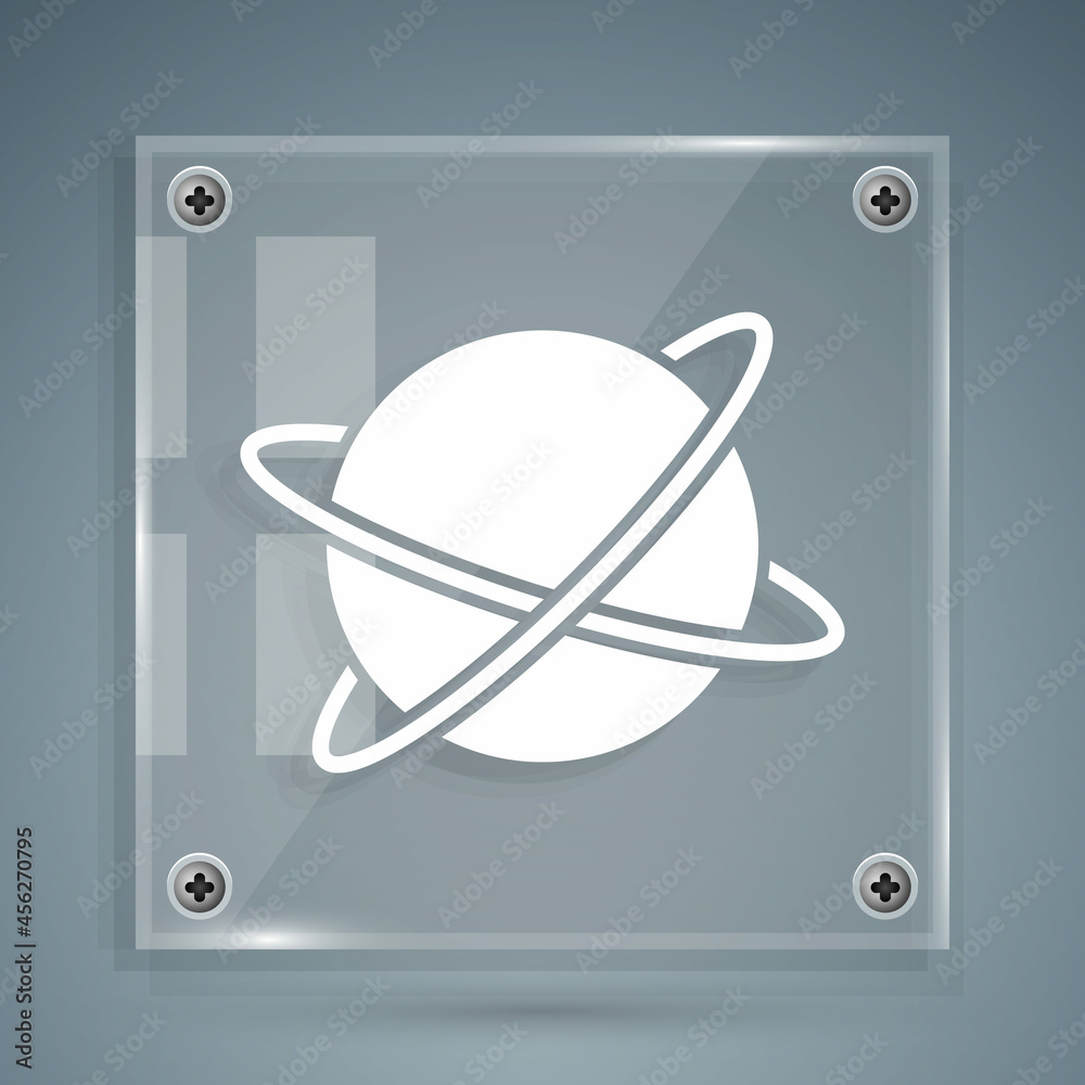 White Artificial satellites orbiting the planet Earth in outer space icon isolated on grey backgroun