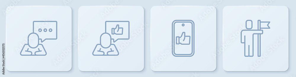 设置行语音气泡聊天，手型，和团队领导者。白色方形按钮。矢量