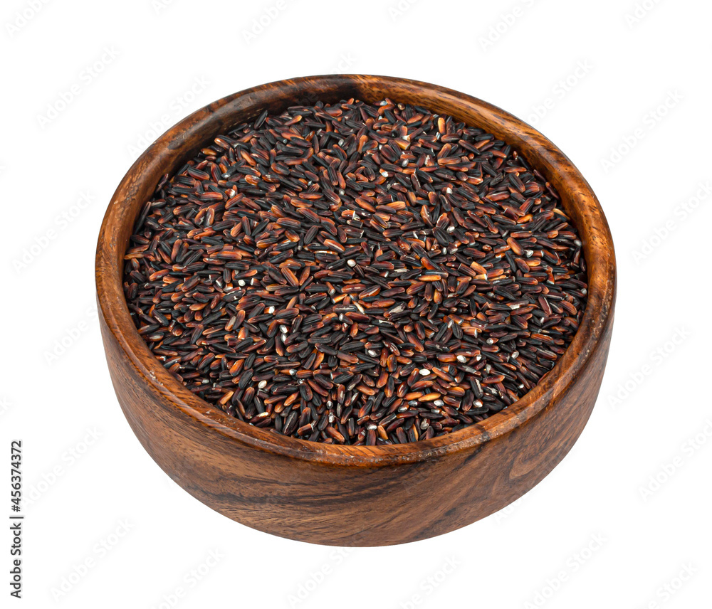 Black rice isolated on white background, top view