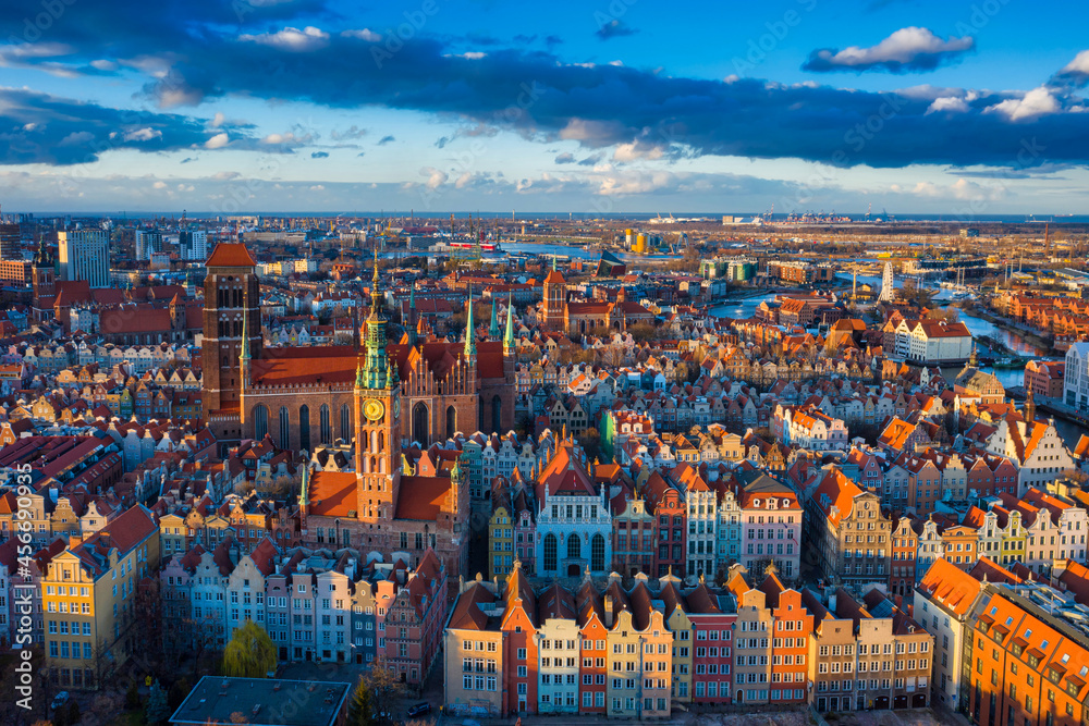 Beautiful architecture of the old town in Gdansk before sunset. Poland