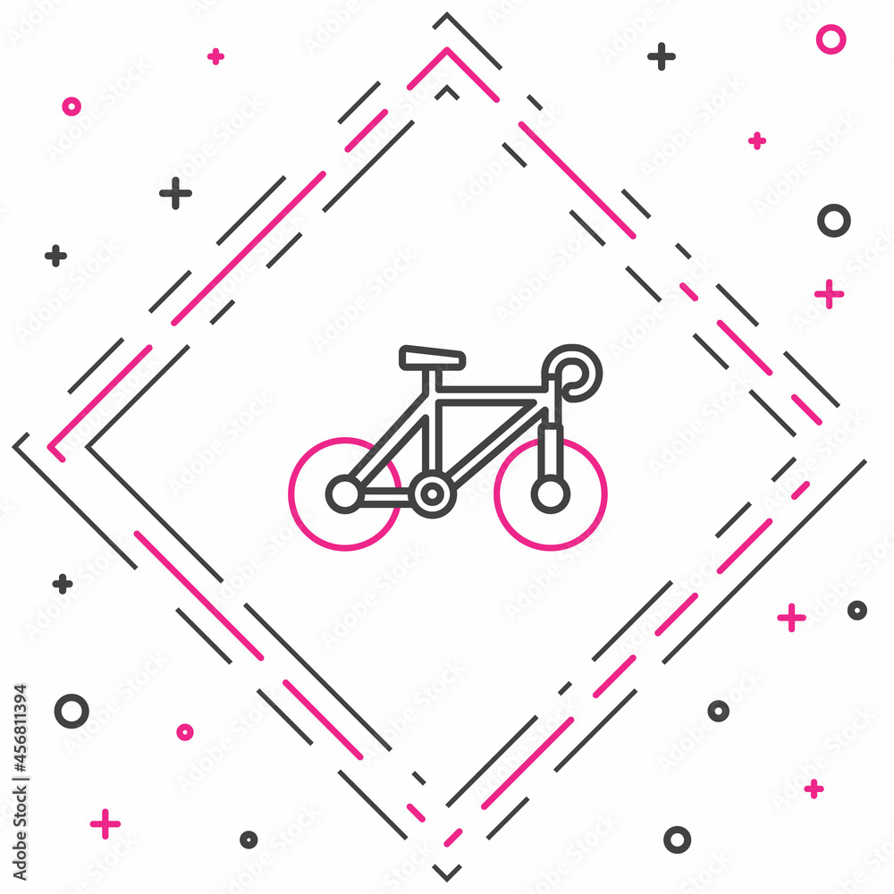 白色背景上隔离的Line Bicycle图标。自行车比赛。极限运动。运动装备。五颜六色