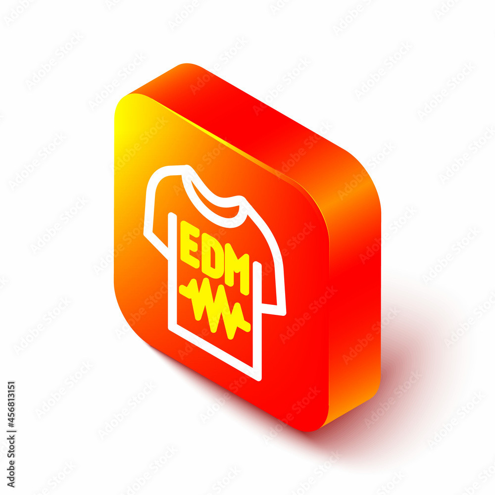 Isometric line T-shirt icon isolated on white background. Orange square button. Vector