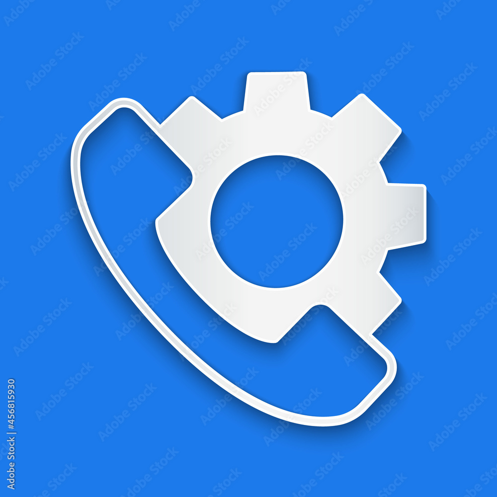 Paper cut Telephone 24 hours support icon isolated on blue background. All-day customer support call