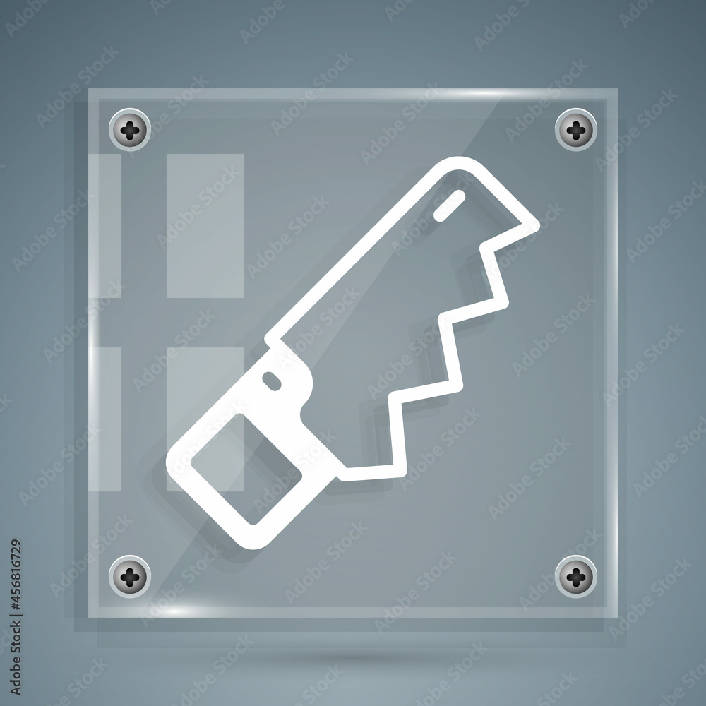 White Hand saw icon isolated on grey background. Square glass panels. Vector