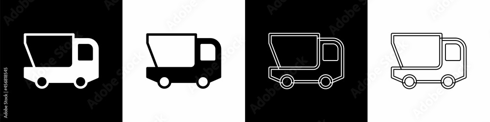 Set Toy truck icon isolated on black and white background. Vector