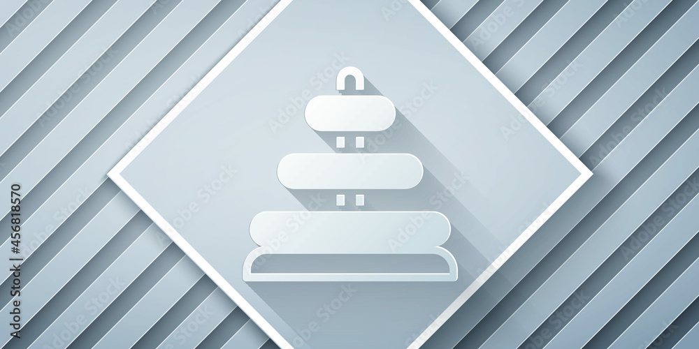 Paper cut Pyramid toy icon isolated on grey background. Paper art style. Vector