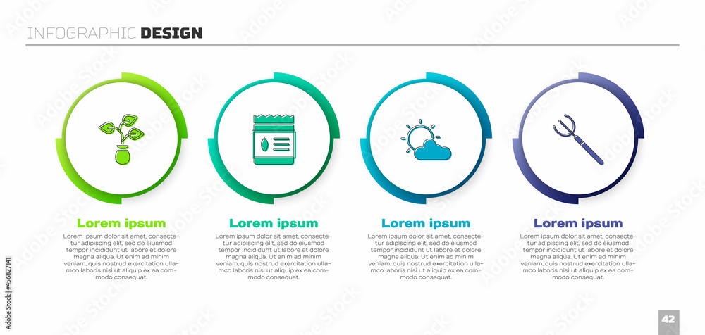 Set Plant, Pack full of seeds of plant, Sun and cloud weather and Garden pitchfork. Business infogra