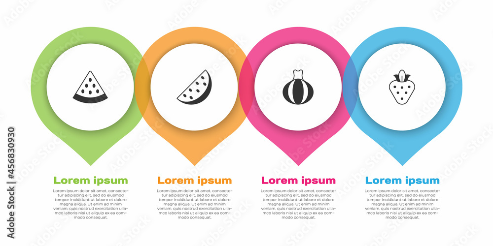 设置西瓜、洋葱和草莓。商业信息图模板。矢量