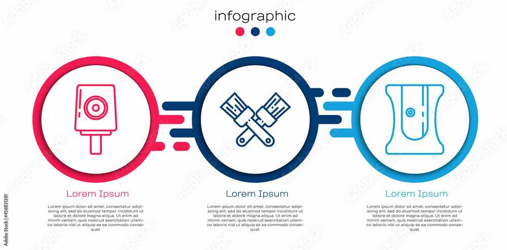 Set line Spray can nozzle cap, Crossed paint brush and Pencil sharpener. Business infographic templa