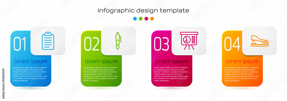 Set line To do list or planning, Fountain pen nib, Board with graph and Stapler. Business infographi