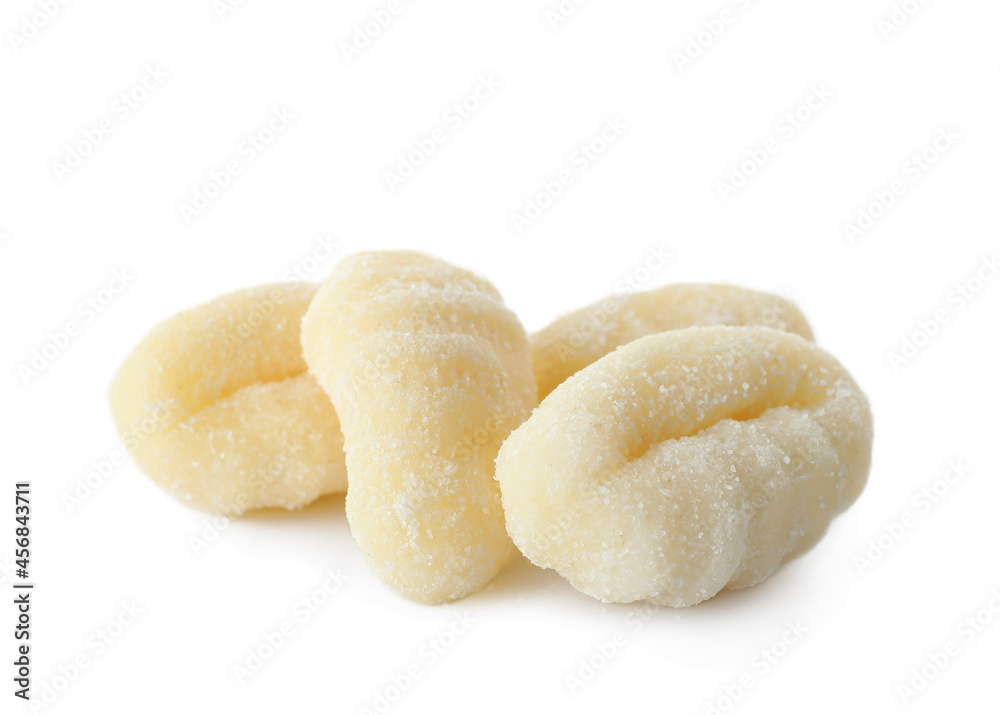 Raw gnocchi on white background