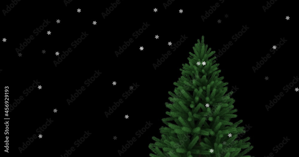 Digital image of multiple stars moving against christmas tree on black background