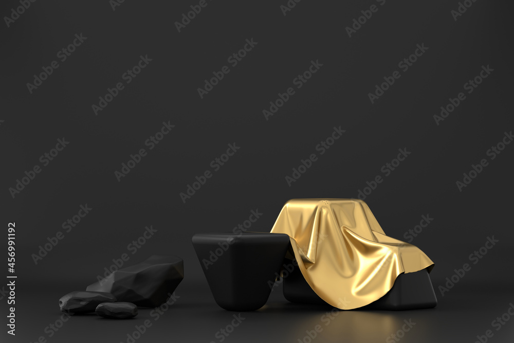 Golden platform podium 3d rendering in black background