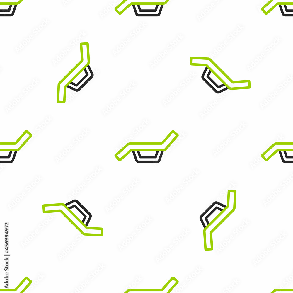 Line Sunbed icon isolated seamless pattern on white background. Sun lounger. Vector