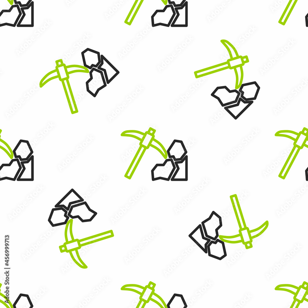 Line Gold mining icon isolated seamless pattern on white background. Vector