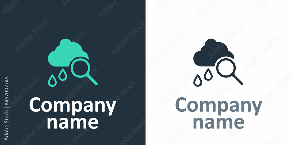 Logotype Cloud with rain icon isolated on white background. Rain cloud precipitation with rain drops