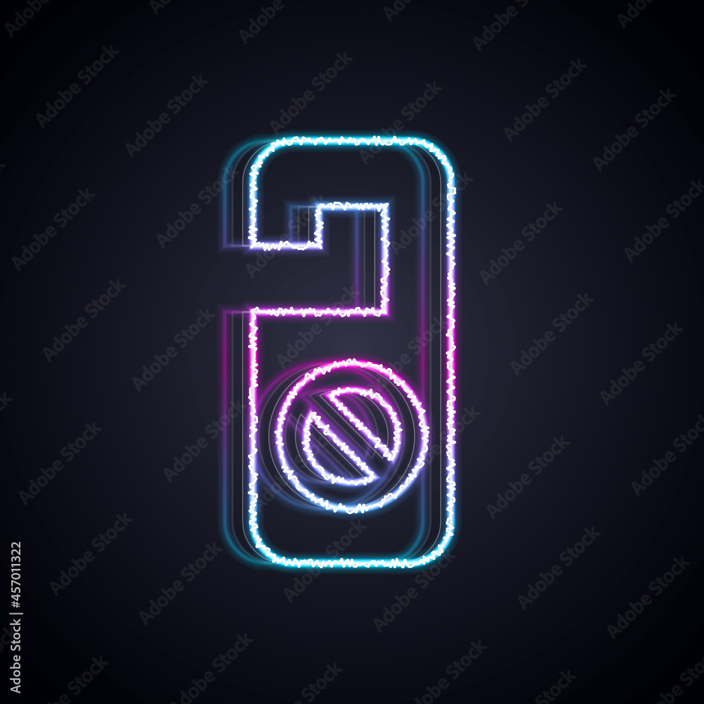 Glowing neon line Please do not disturb icon isolated on black background. Hotel Door Hanger Tags. V