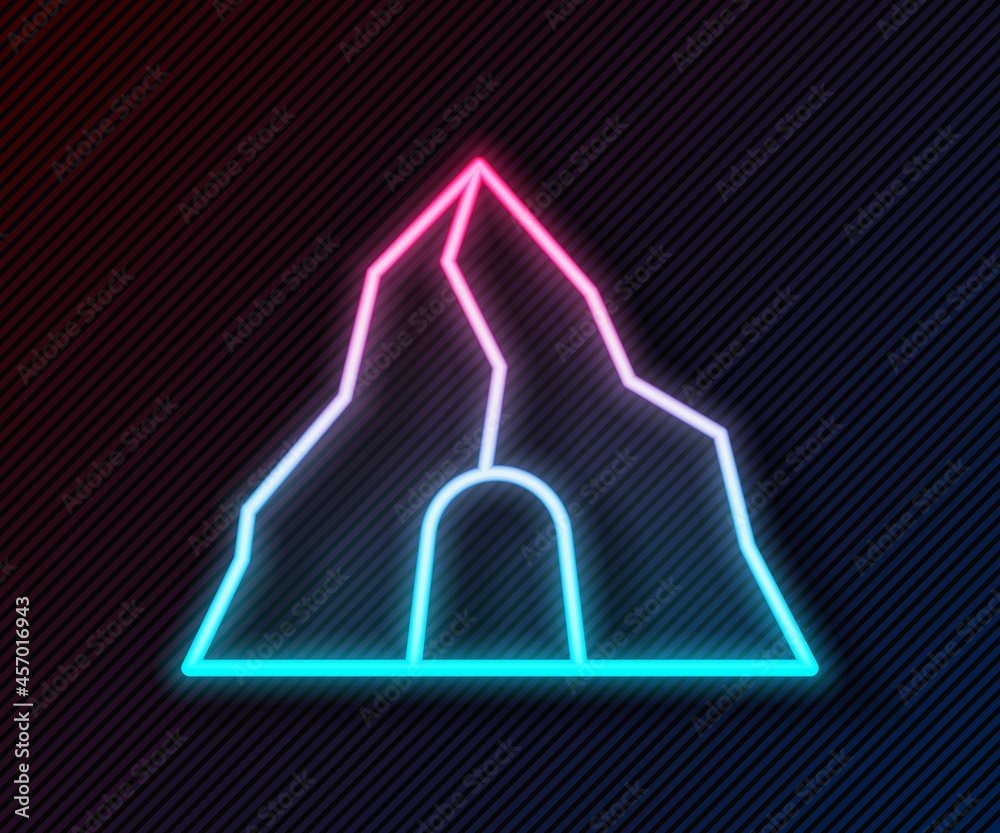 Glowing neon line Gold mine icon isolated on black background. Vector