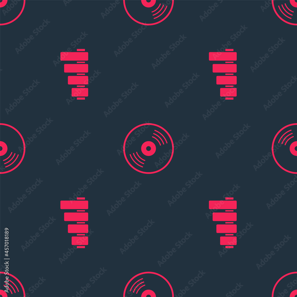 Set Pan flute and Vinyl disk on seamless pattern. Vector