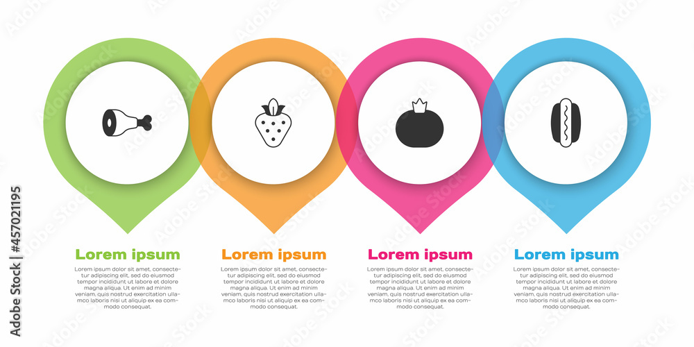设置鸡腿、草莓、番茄和热狗。商业信息图模板。矢量