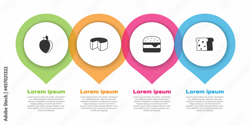 Set Plum fruit, Cheese, Burger and Bread toast. Business infographic template. Vector