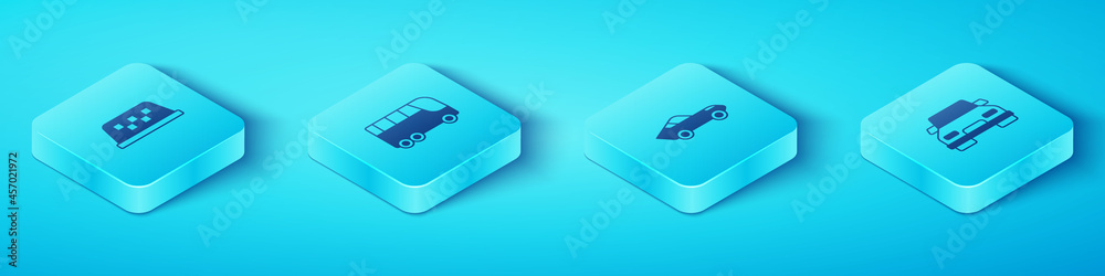 Set Isometric Taxi car roof, Bus, Car and icon. Vector