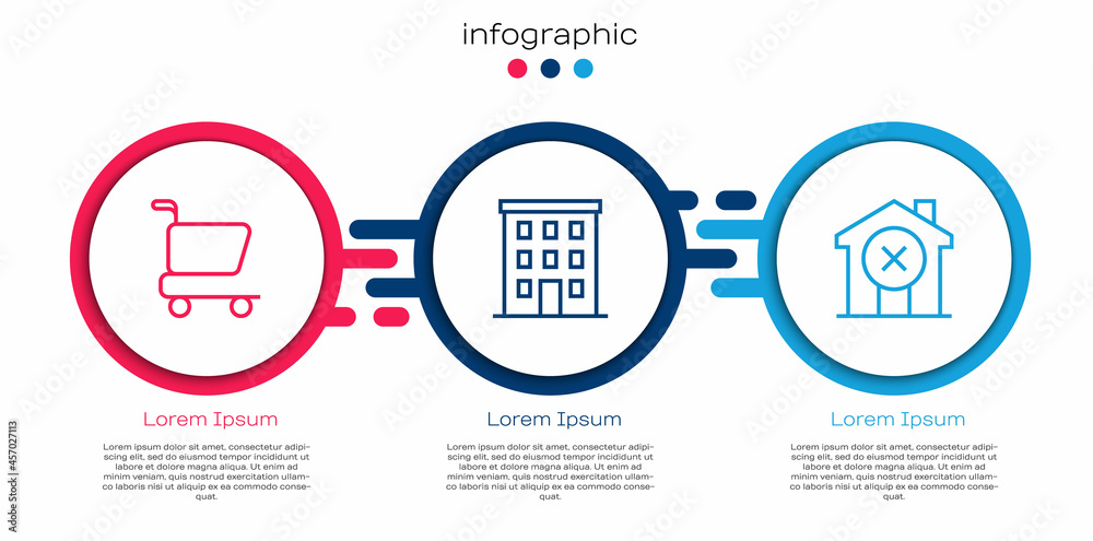 设线购物车，多层建筑和无房。商业信息图模板。矢量
