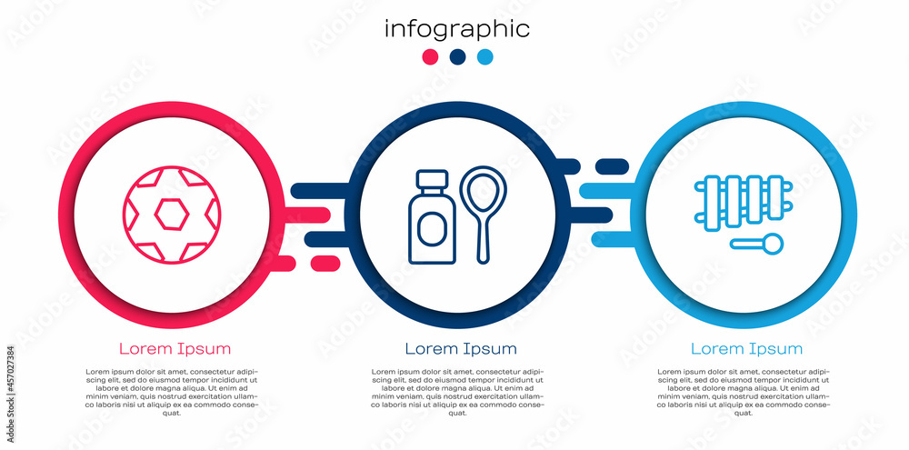 套装足球、肥皂泡瓶和木琴。商业信息图模板。Vec