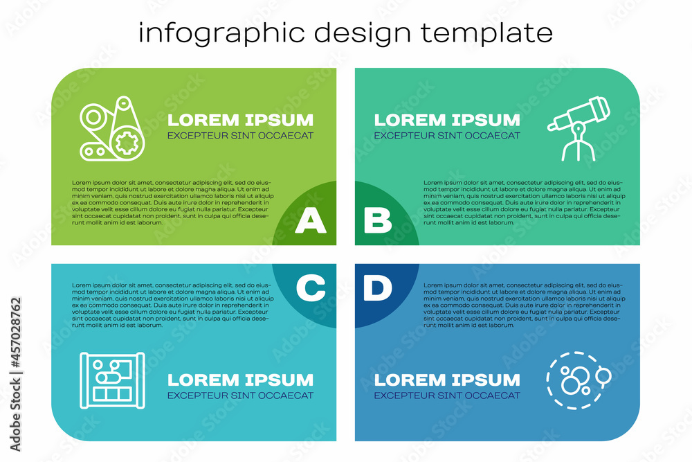 Set line Graphing paper for engineering, Timing belt kit, Atom and Telescope. Business infographic t