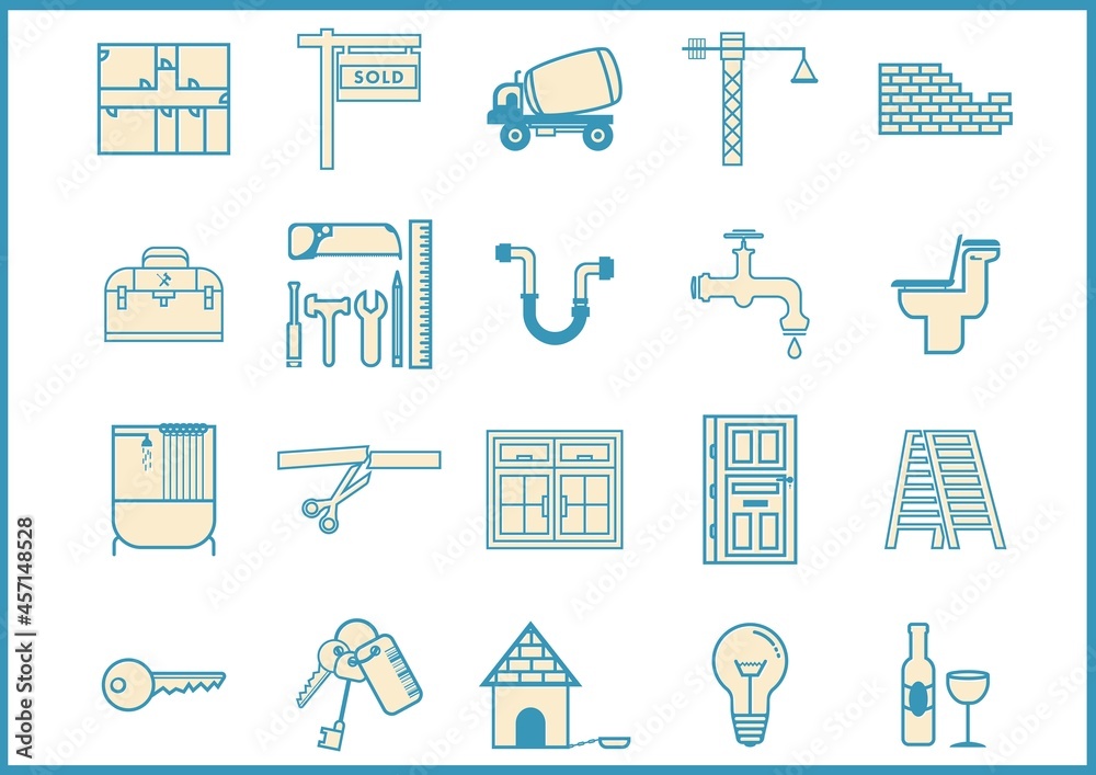 Digitally generated image of construction concept icons against white background