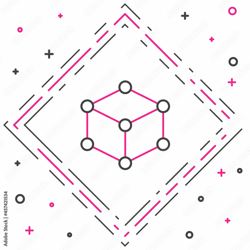 白色背景上隔离的等角线立方体图标。几何立方体实心图标。3D方符号.B