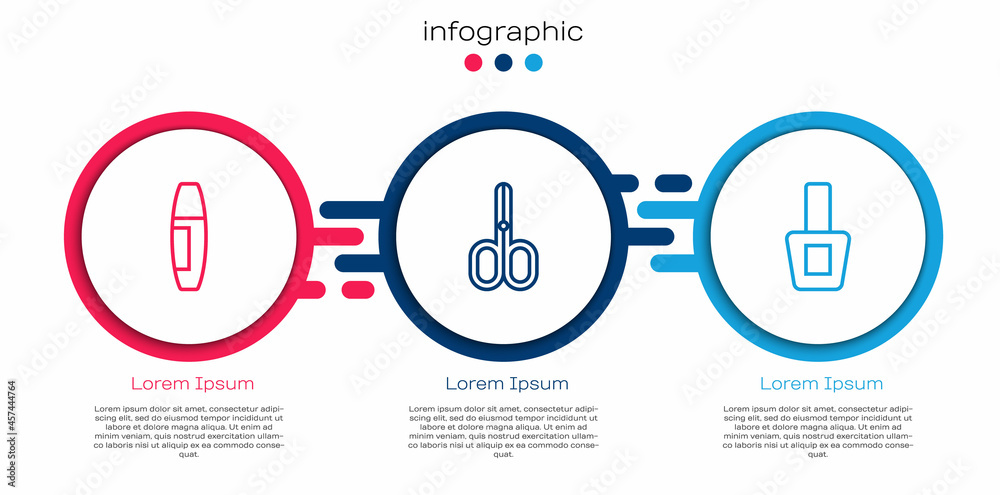 套装睫毛刷、剪刀和指甲油瓶。商业信息图模板。矢量