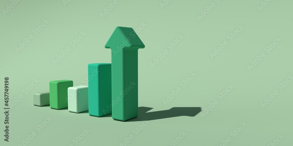 Upward bar graph and arrow - 3D render illustration