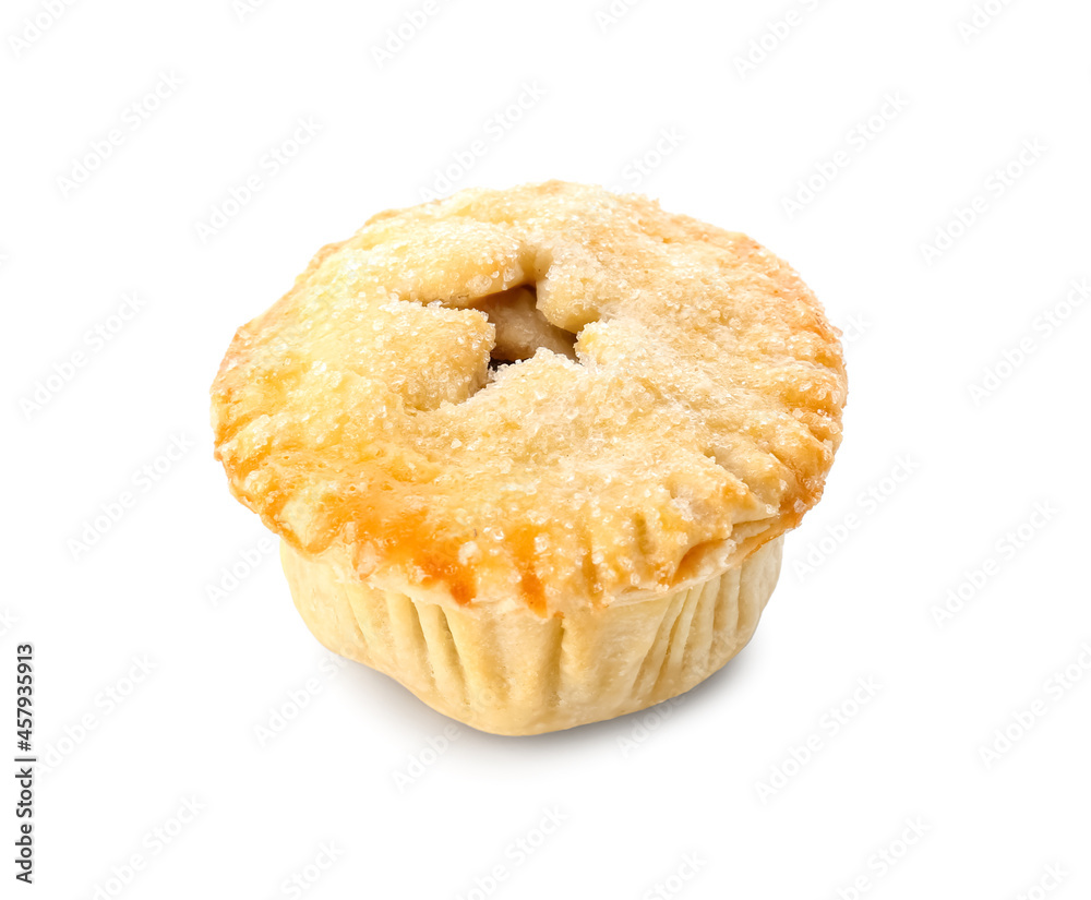 Delicious Christmas mince pie on white background