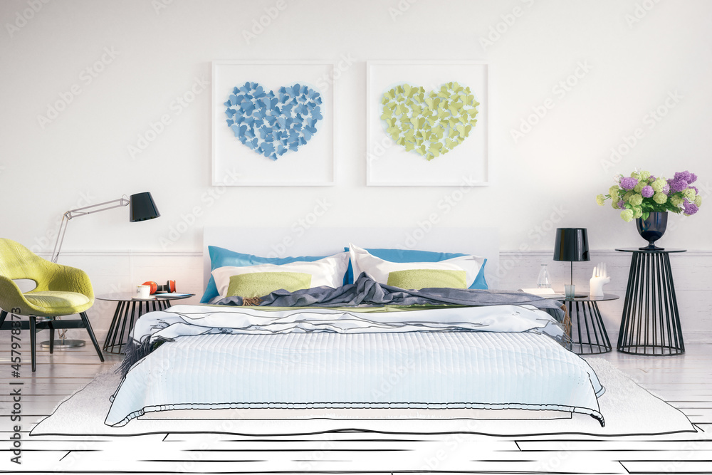 Cosy Summer Colors Bedroom Arrangement (draft) - 3D Visualization