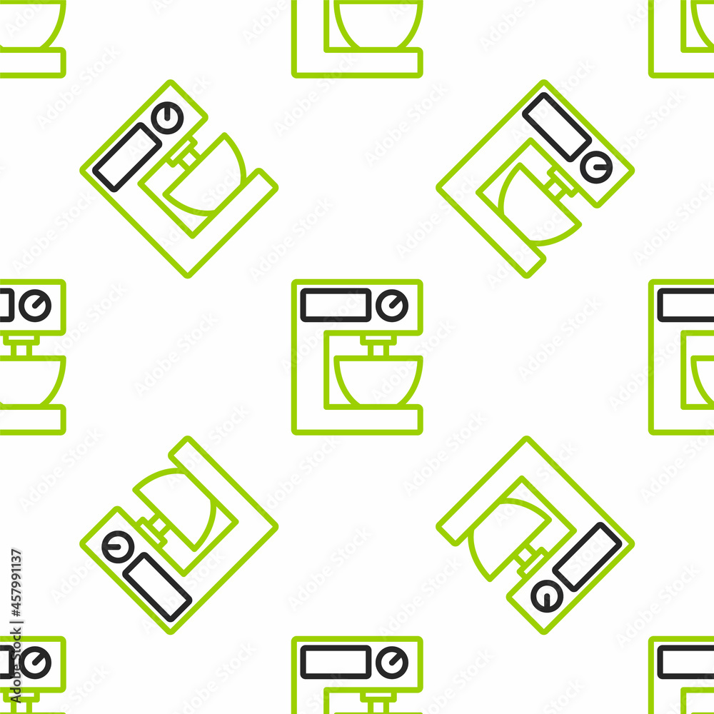 Line Electric mixer icon isolated seamless pattern on white background. Kitchen blender. Vector