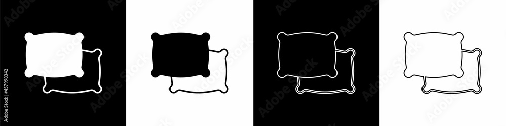 Set Rectangular pillow icon isolated on black and white background. Cushion sign. Vector