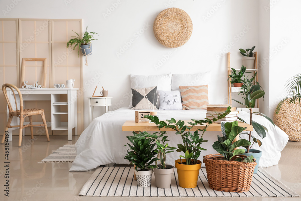 Interior of modern bedroom in eco style