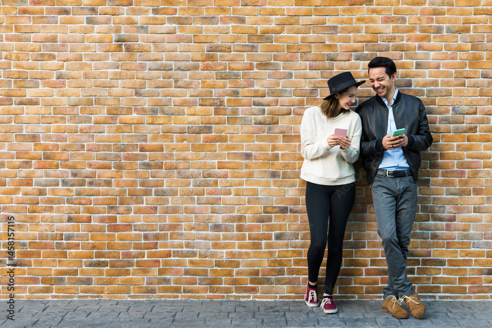 Couple Dating Happiness Traveling Using Smart Phone