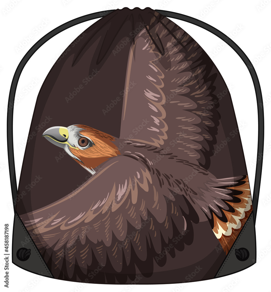 Drawstring backpack with hawk pattern