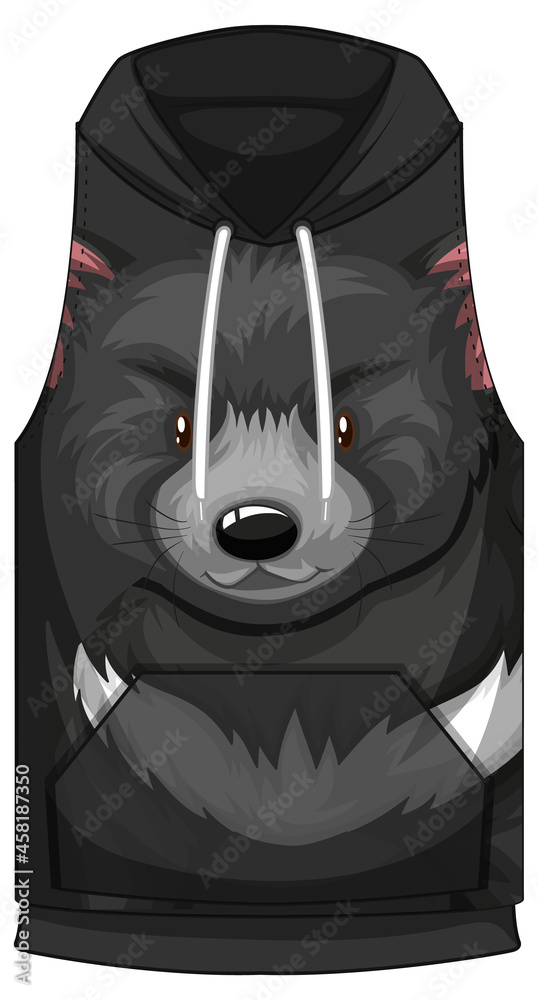 Front of hoodie sleeveless with black bear pattern