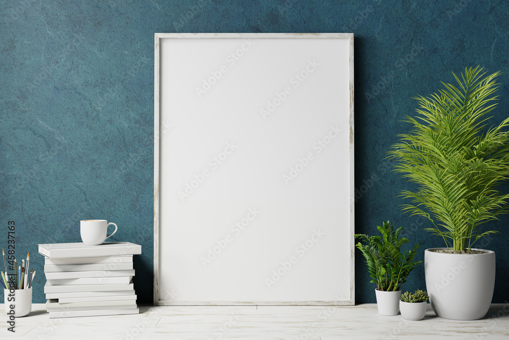 blank frame on the wall with plant