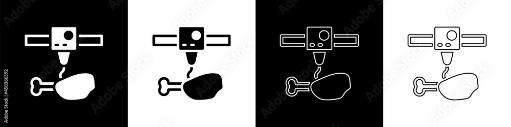 将3D打印机鸡腿图标隔离在黑白背景上。3D打印。矢量
