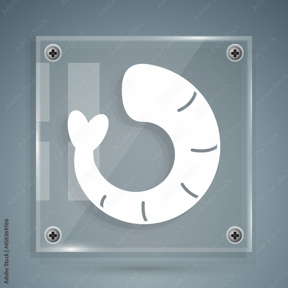 White Shrimp icon isolated on grey background. Square glass panels. Vector