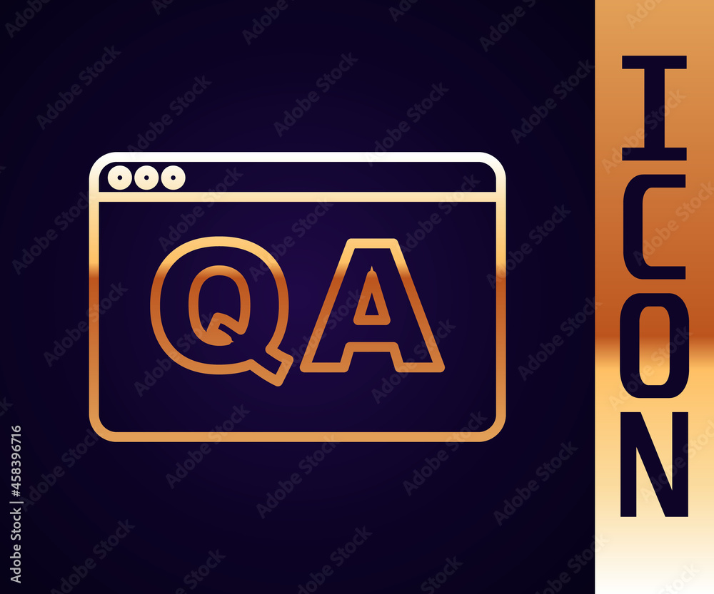 Gold line Speech bubbles with Question and Answer icon isolated on black background. Q and A symbol.