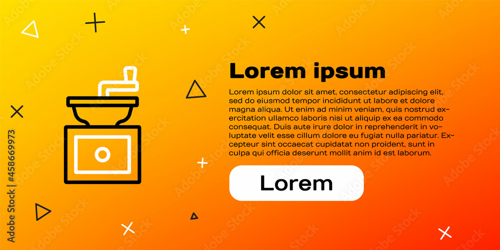 Line Manual咖啡研磨机图标隔离在黄色背景上。彩色轮廓概念。矢量